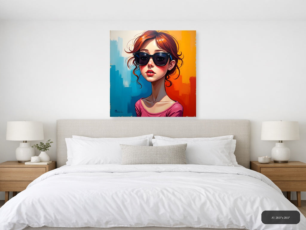 Modern Pop Art Woman with Sunglasses Urban Wall Art — A1 / Bedroom