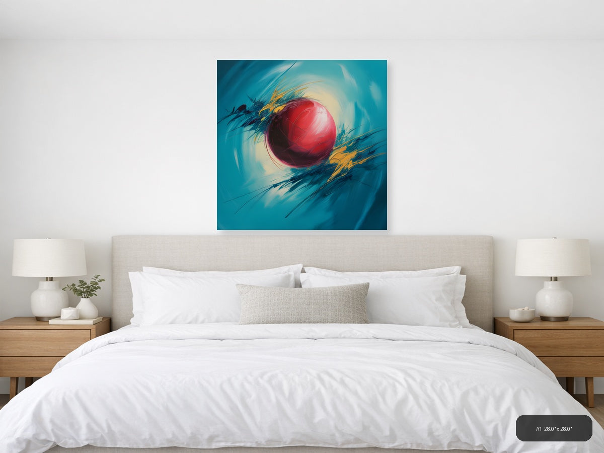 Red Sphere Abstract Turquoise Motion Wall Art — A1 / Bedroom