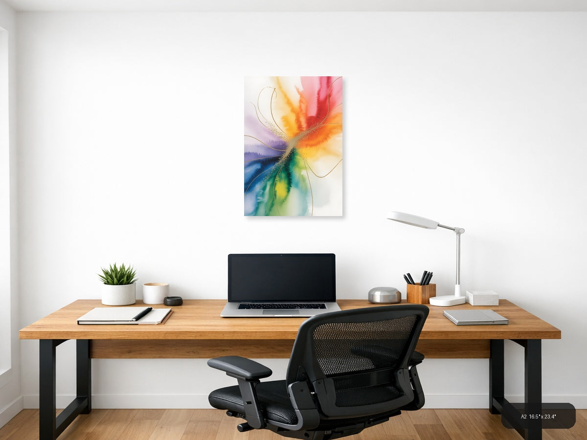 Rainbow Watercolor Flower Abstract Wall Art — A2 / Office