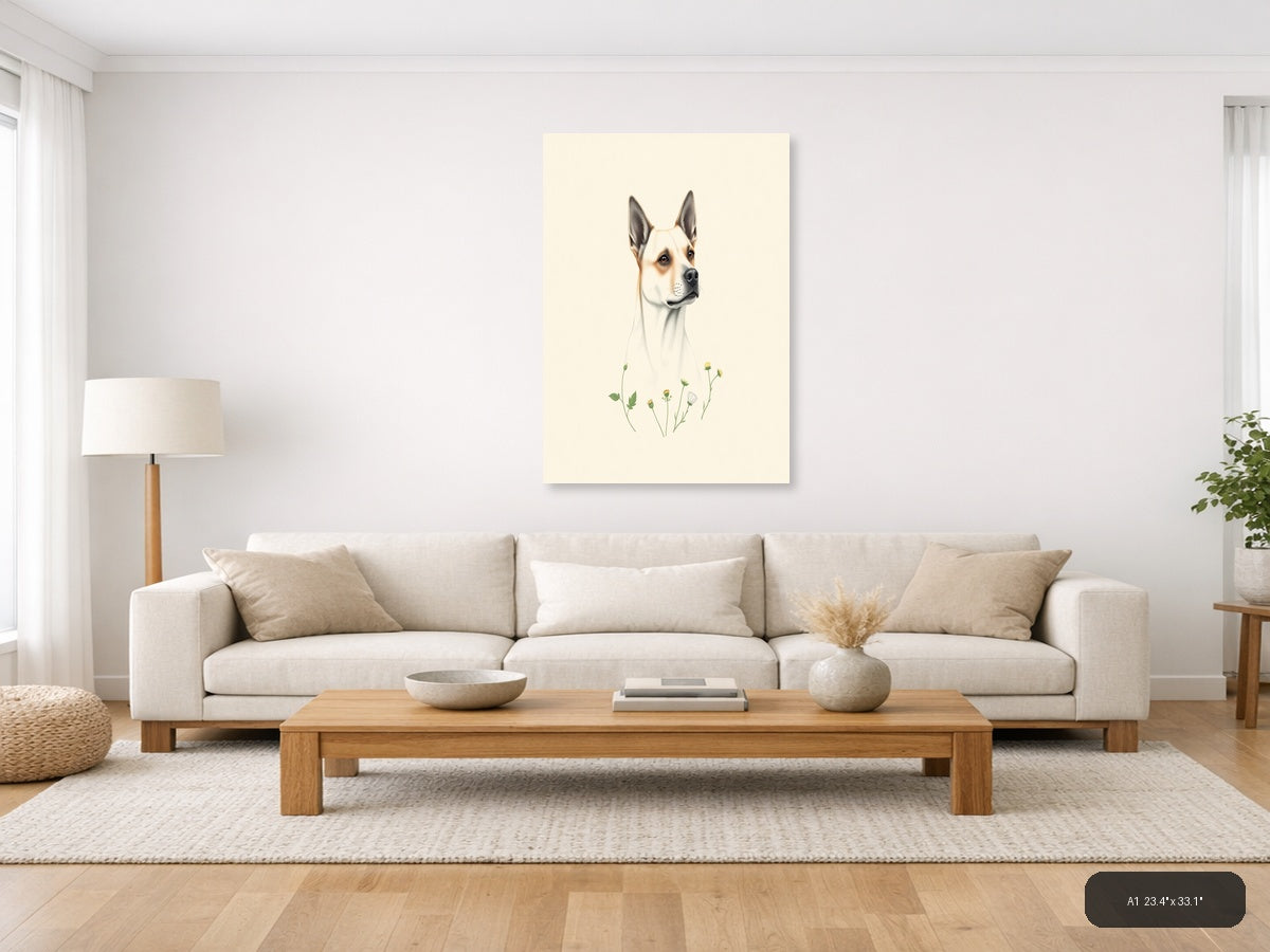 Chihuahua with Wildflowers Botanical Portrait Wall Art — A1 / Living Room