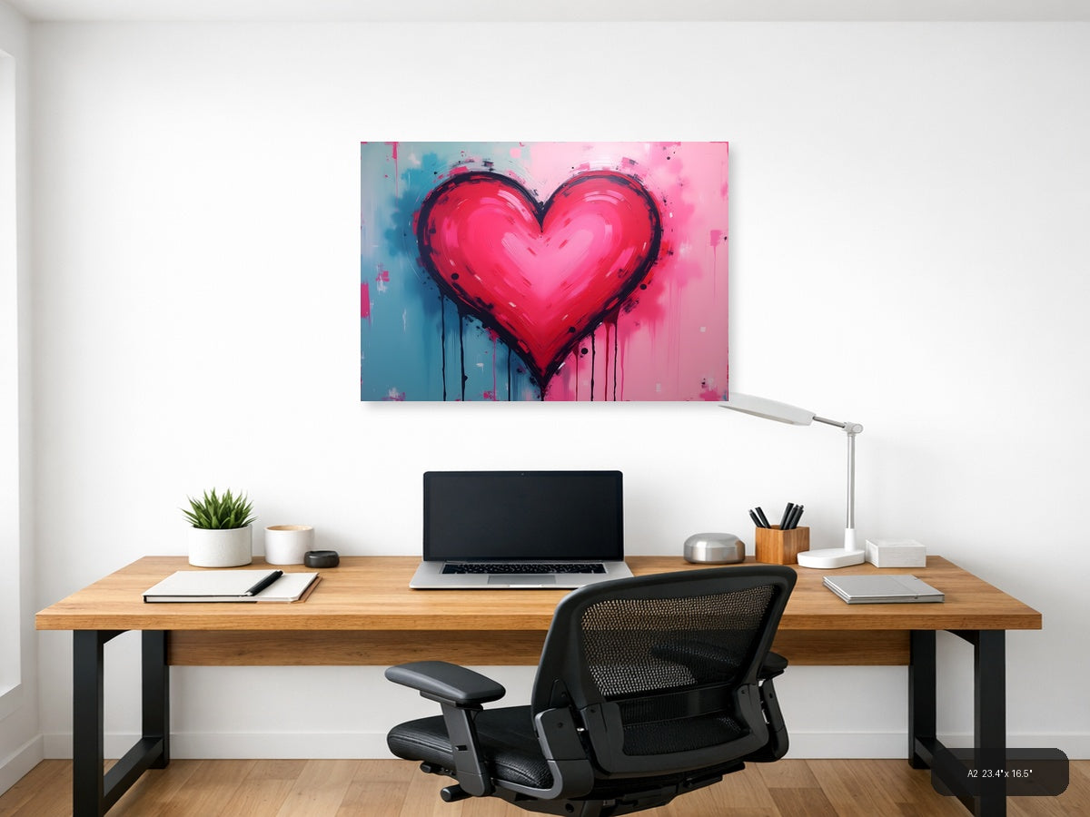 Bold Pink Heart Abstract Drip Modern Wall Art — A2 / Office