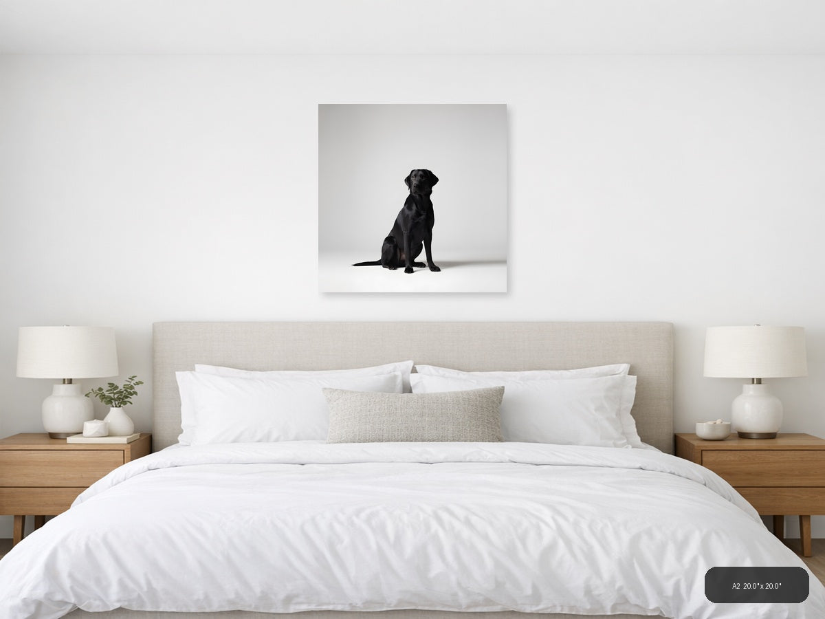 Black Labrador Sitting Minimalist Portrait Wall Art — A2 / Bedroom