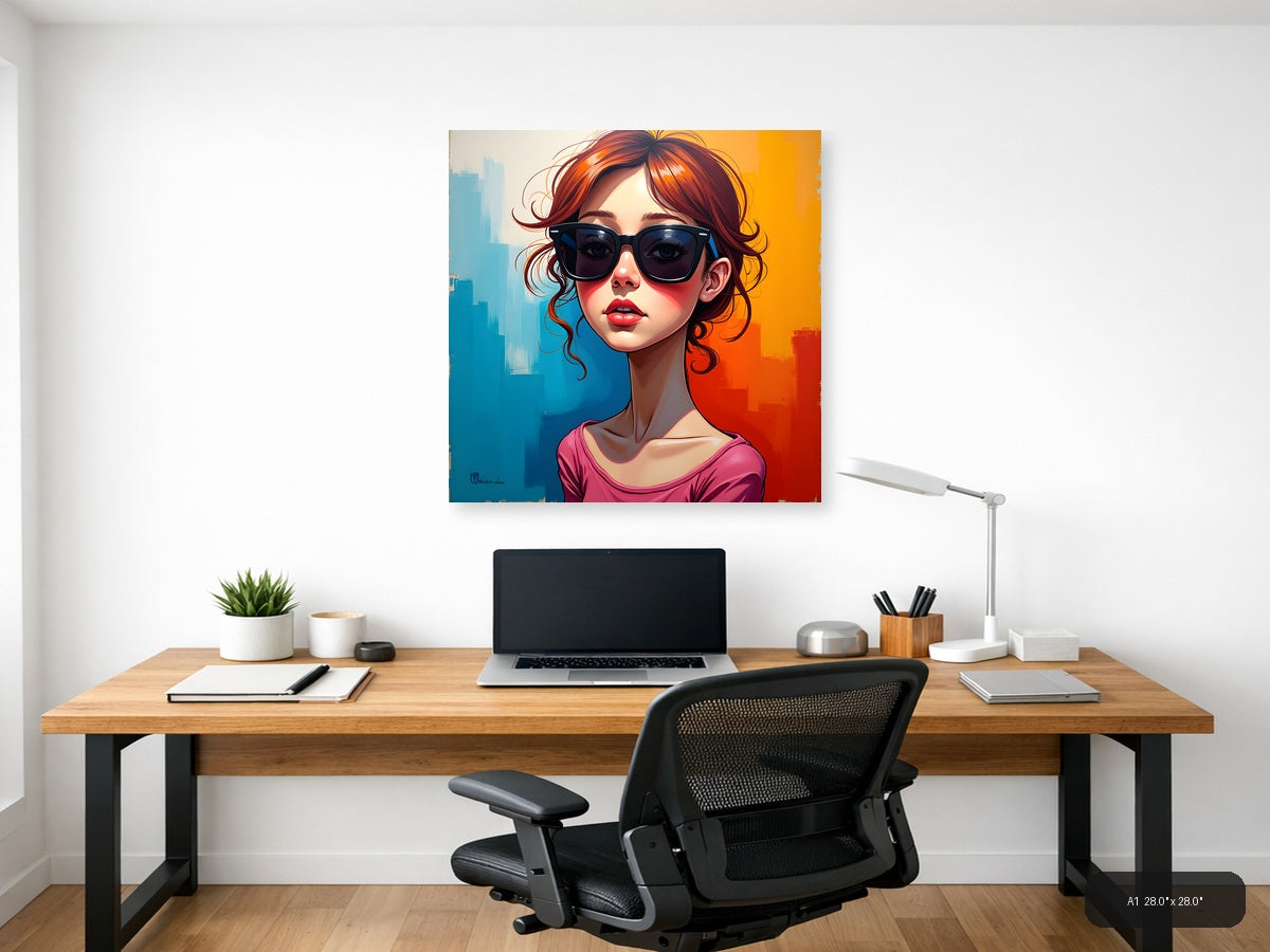 Modern Pop Art Woman with Sunglasses Urban Wall Art — A1 / Office