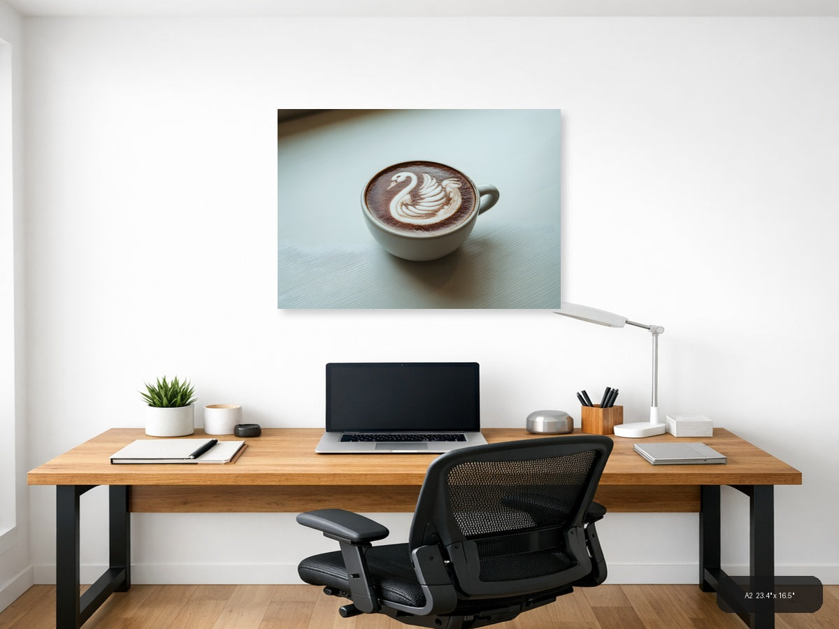 Minimalist Swan Latte Art Coffee Cup Wall Art — A2 / Office