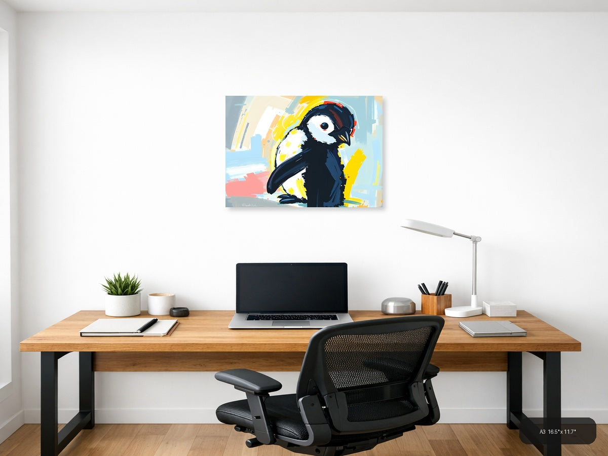 Abstract Penguin with Headphones Modern Wall Art — A3 / Office