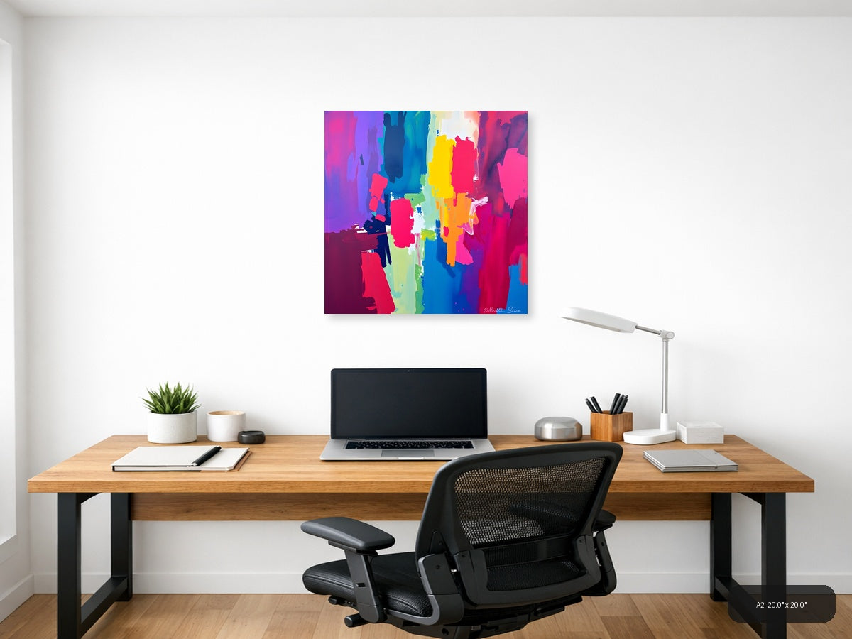 Vibrant Abstract Neon Brushstrokes Square Wall Art — A2 / Office