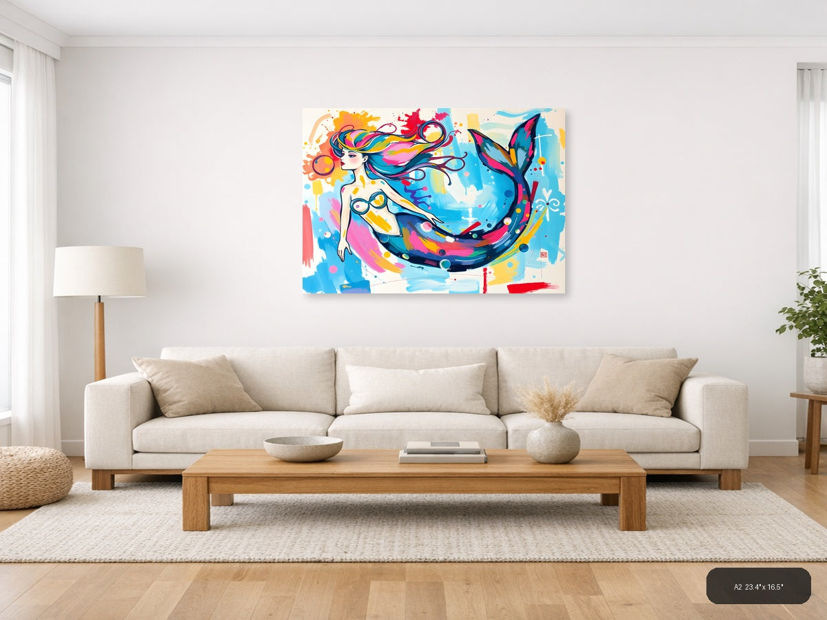 Colorful Mermaid Abstract Splash Modern Wall Art — A2 / Living Room