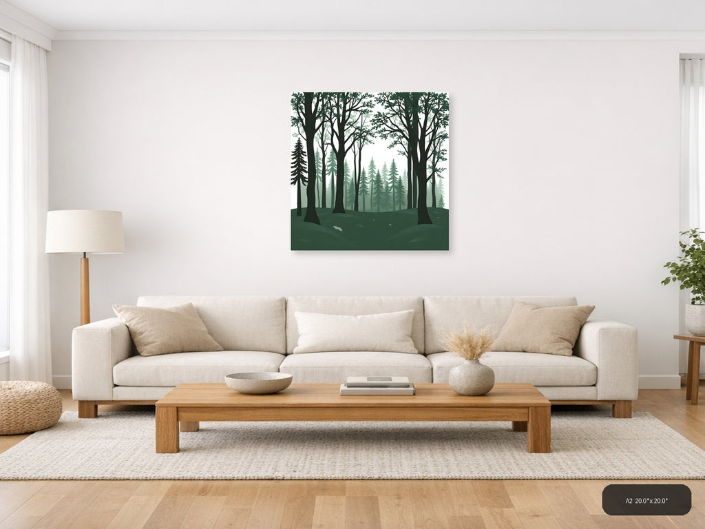 Minimalist Forest Landscape with Layered Trees Wall Art — A2 / Living Room