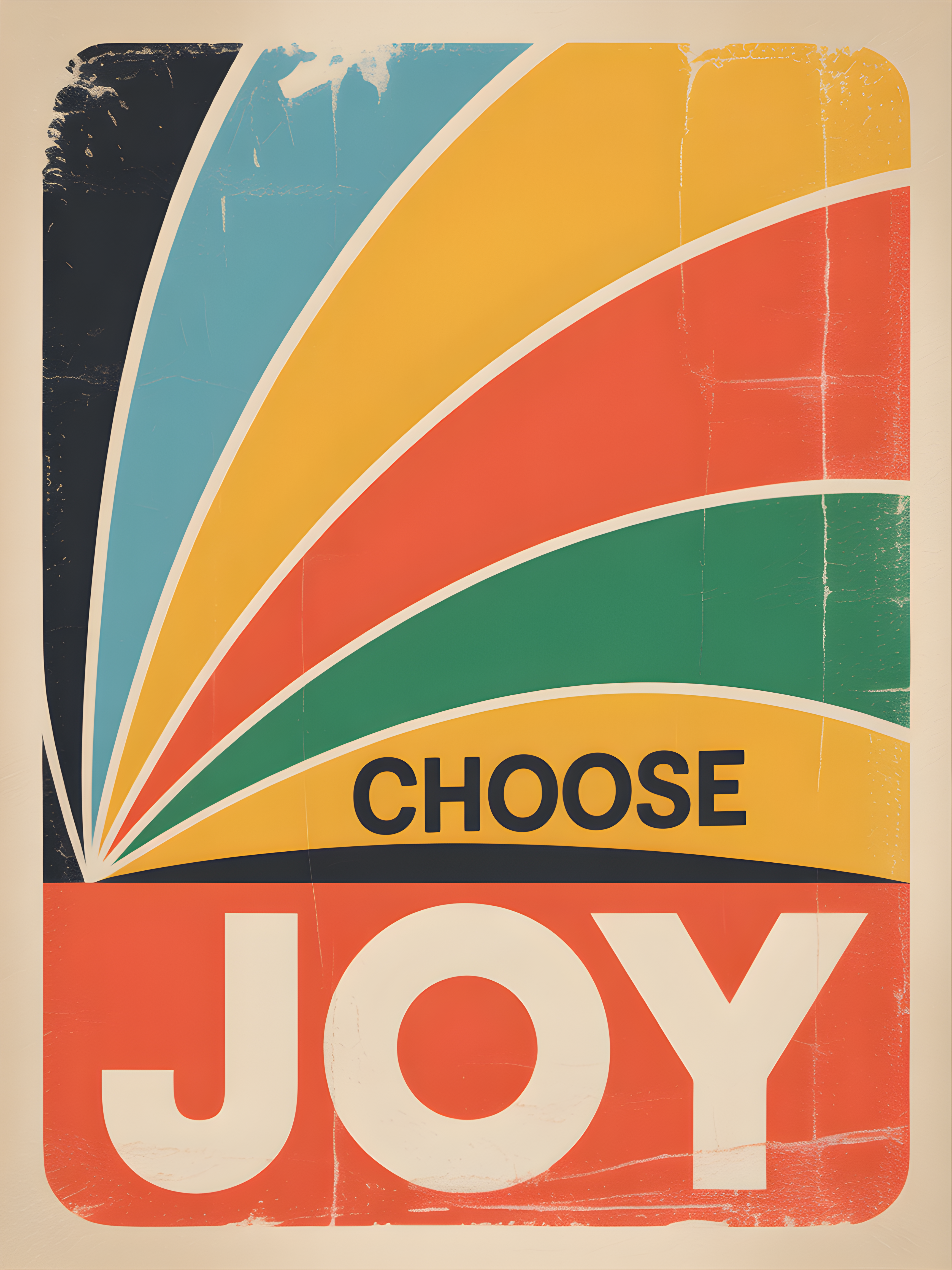 Choose Joy Vintage Retro Rainbow Burst Wall Art