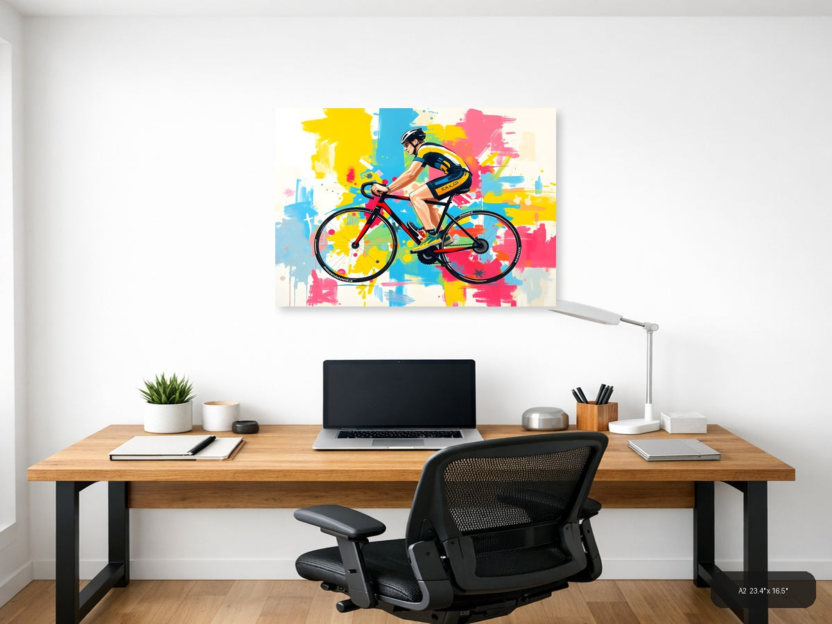 Colorful Cyclist Abstract Pop Art Wall Art — A2 / Office