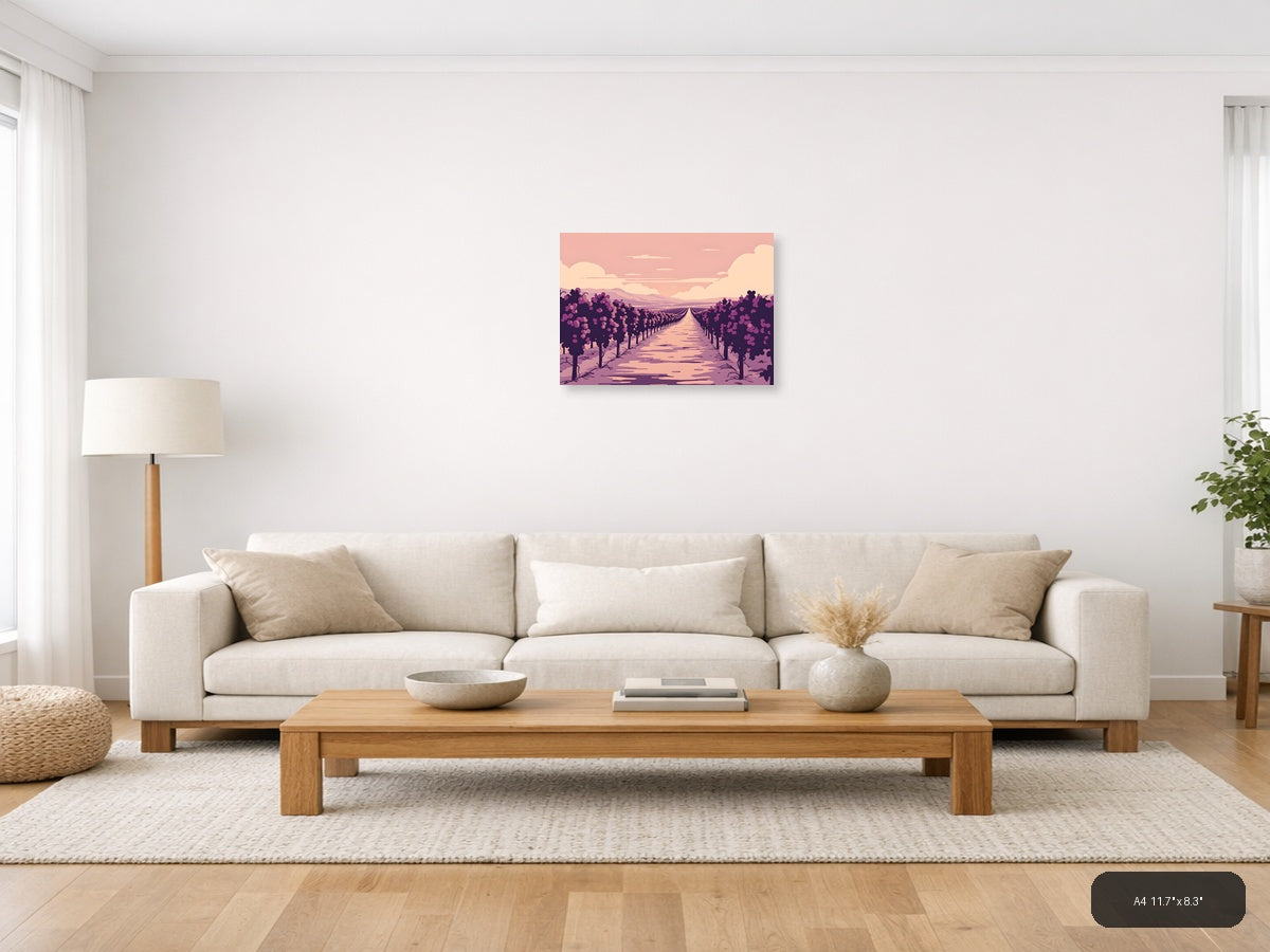 Vintage Purple Vineyard Landscape Wall Art — A4 / Living Room