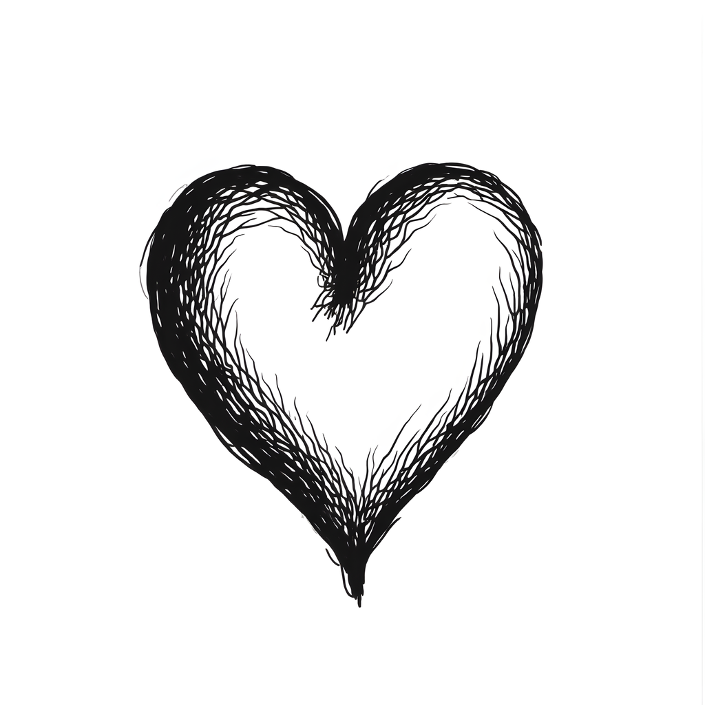 Hand-Drawn Heart Line Art Black & White Wall Art