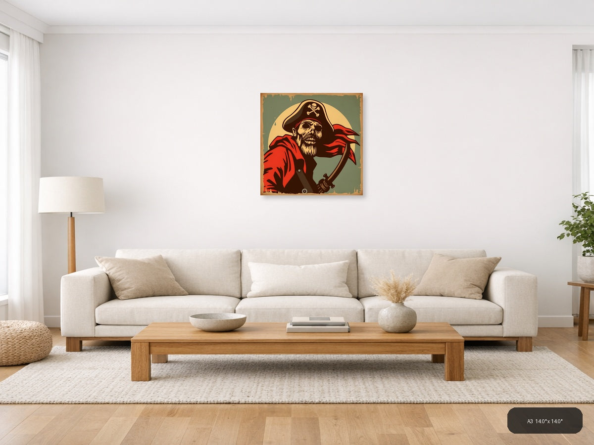 Vintage Pirate Skull Captain Red Coat Wall Art — A3 / Living Room