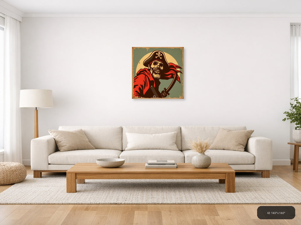 Pirate Skull Vintage Poster Wall Art — A3 / Living Room