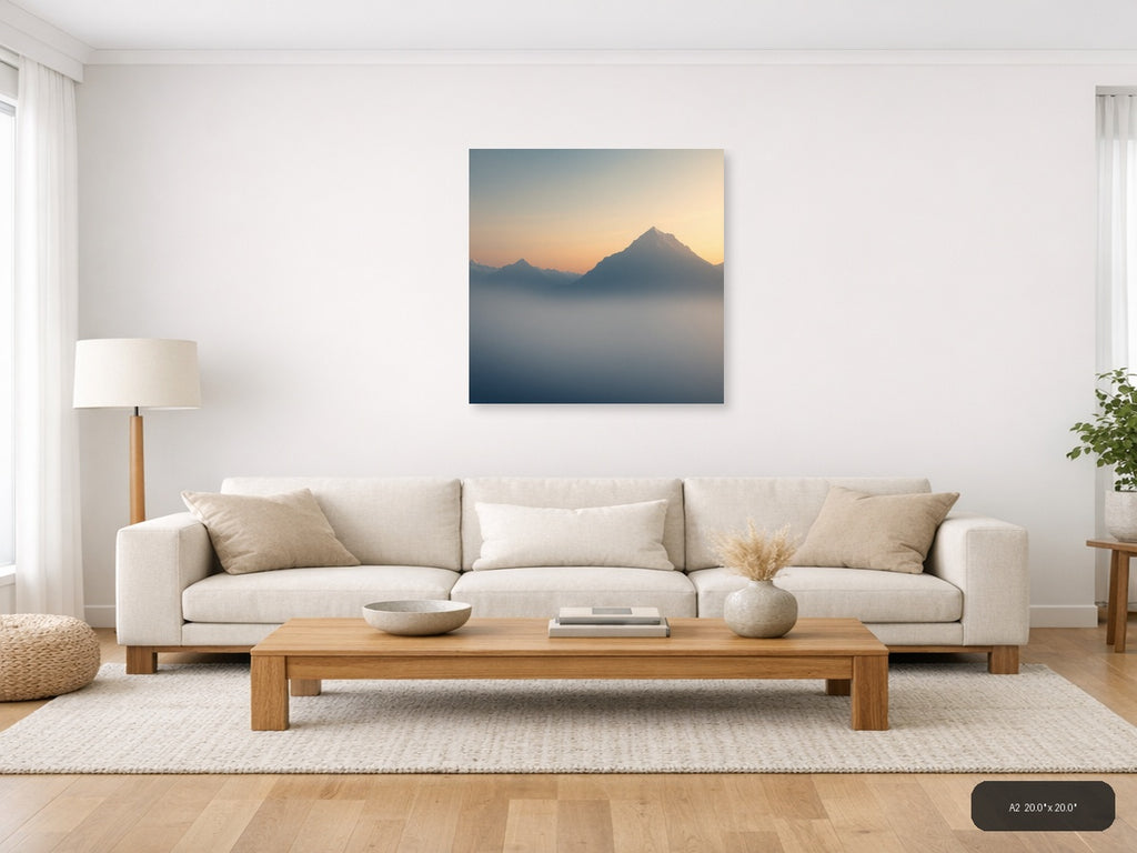 Misty Mountain Peak Minimalist Sunrise Wall Art — A2 / Living Room