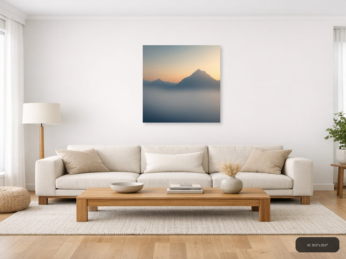 Misty Mountain Peak Minimalist Sunrise Wall Art — A2 / Living Room