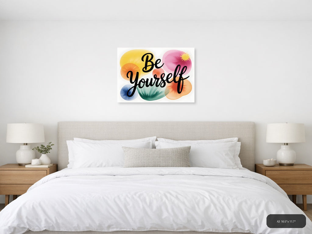 Be Yourself Watercolor Motivational Quote Wall Art — A3 / Bedroom