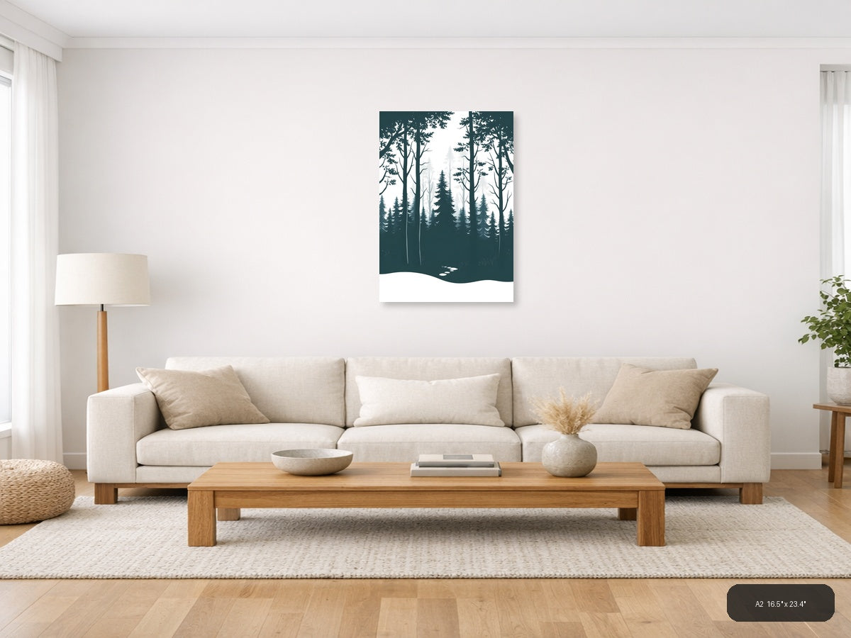 Minimalist Forest Path Winter Landscape Wall Art — A2 / Living Room