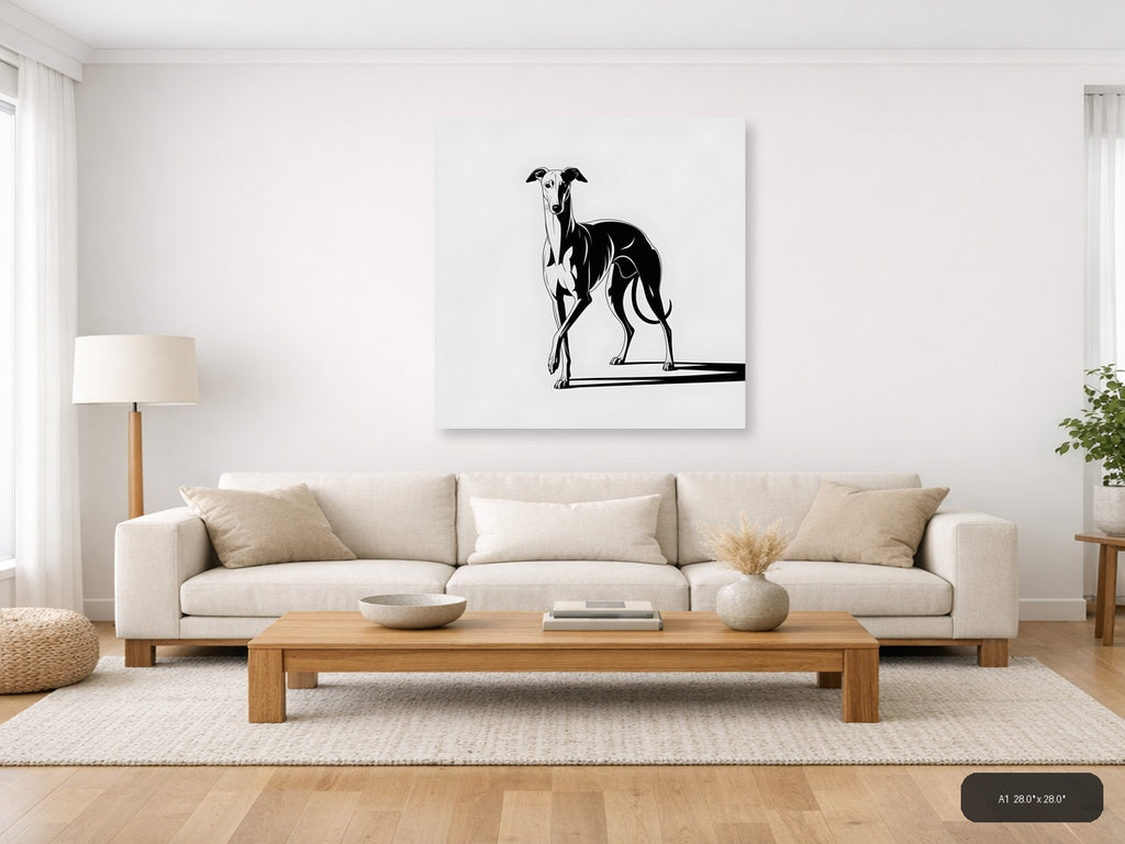 Minimalist Greyhound Dog Black and White Wall Art — A1 / Living Room