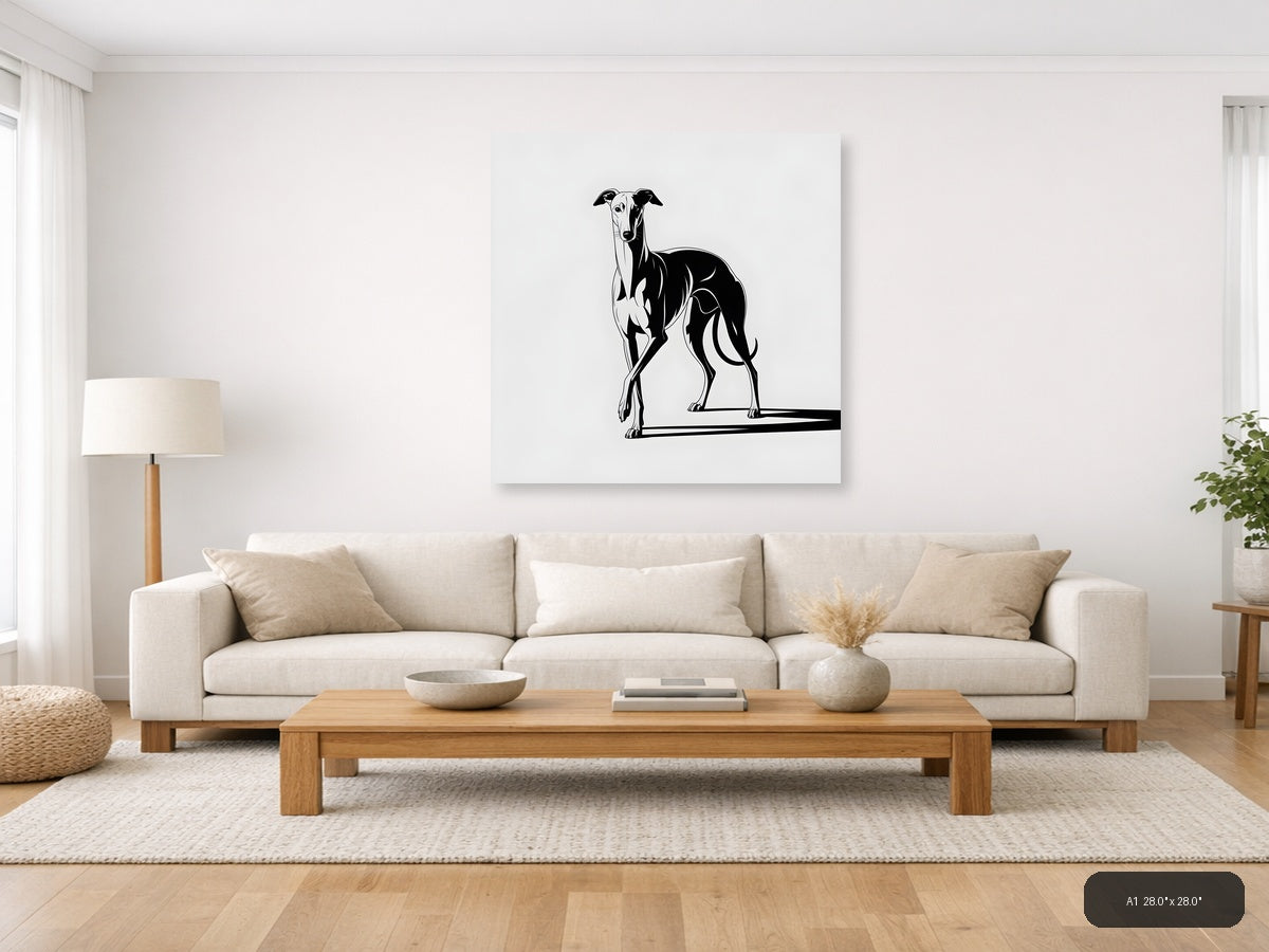 Minimalist Greyhound Dog Black and White Wall Art — A1 / Living Room