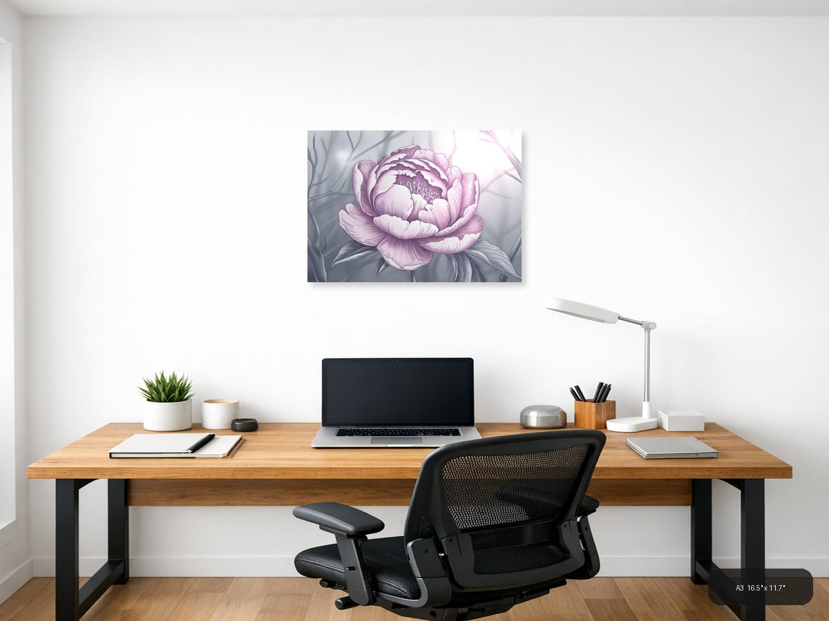 Pink Peony Line Art Illustration Wall Art — A3 / Office