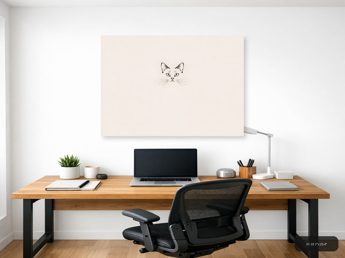 Minimalist Cat Face Line Drawing Wall Art — A1 / Office