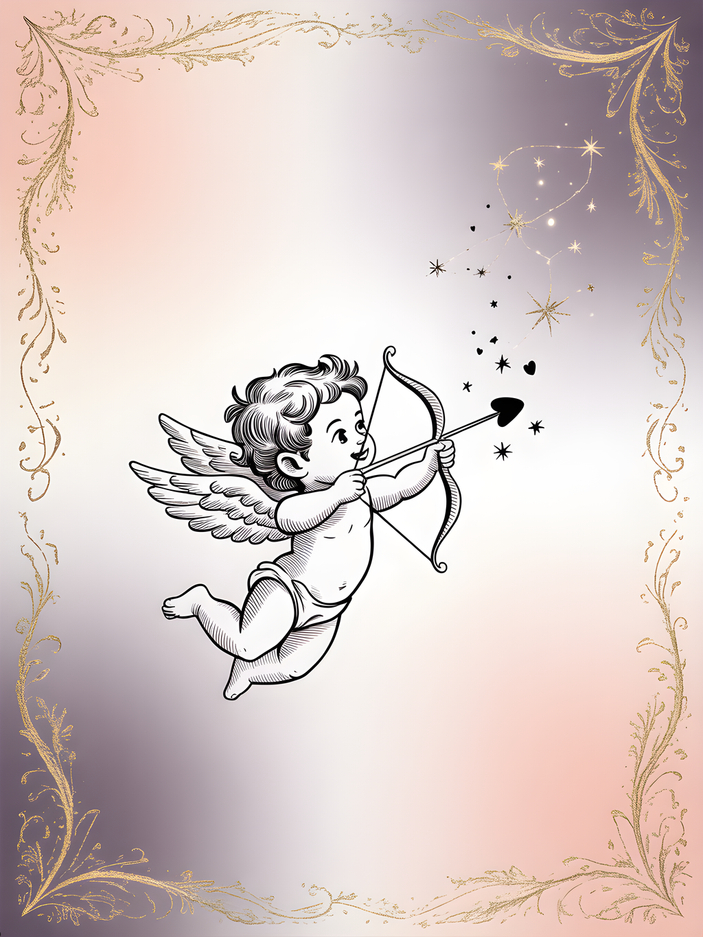 Cupid with Bow and Arrows Line Art Wall Art