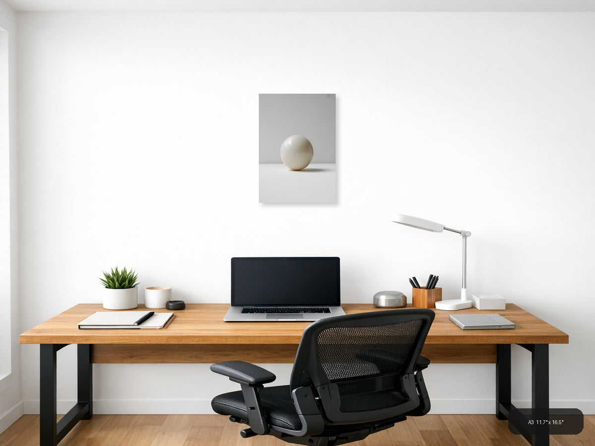 Minimalist Cream Sphere - Abstract Wall Art — A3 / Office
