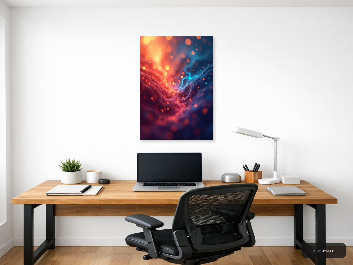 Abstract Glowing Energy Wave Red Blue Wall Art — A1 / Office