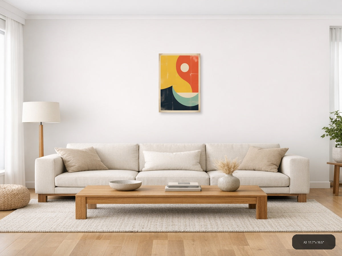 Vintage Geometric Sun and Moon Abstract Wall Art — A3 / Living Room