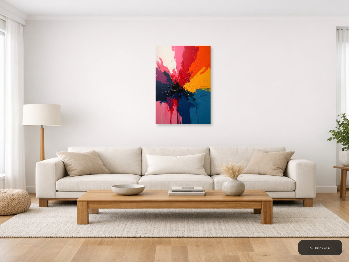 Vibrant Abstract Explosion Centre - Modern Splash Wall Art — A2 / Living Room