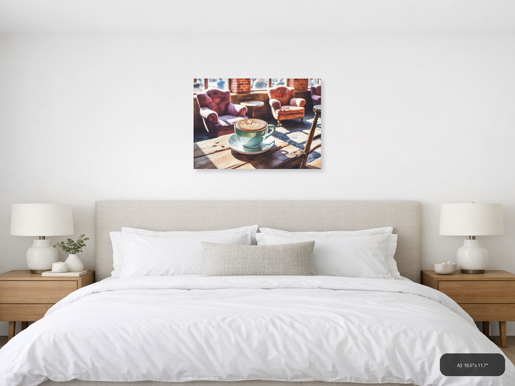 Coffee First — Watercolor (Landscape) Canvas Print | Watercolor Wall Art | A4 A3 A2 A1 — A3 / Bedroom