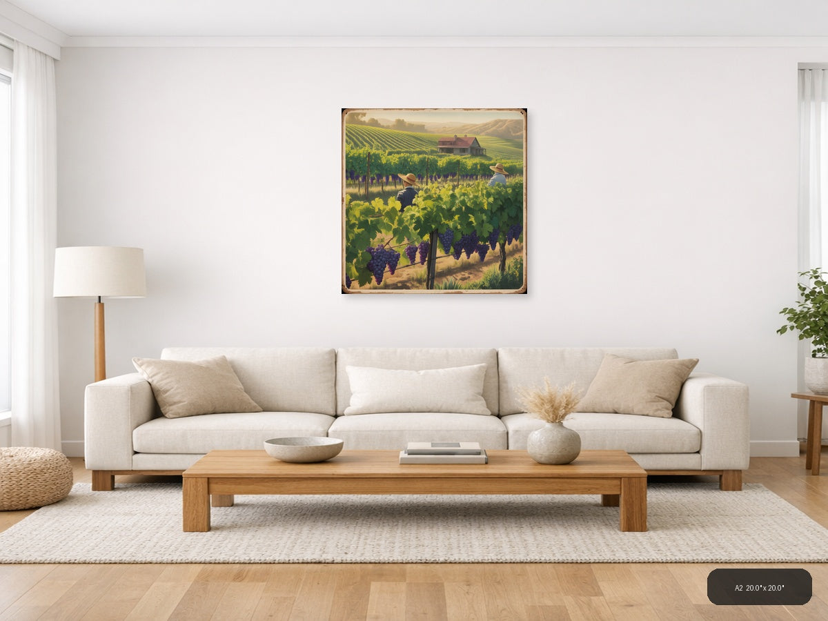 Vintage Vineyard Harvest Landscape Wall Art — A2 / Living Room