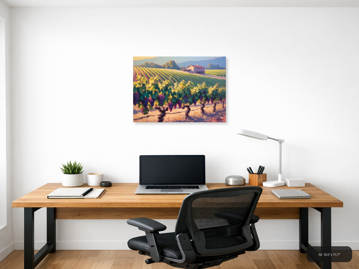 Vibrant Vineyard Landscape Abstract Wall Art — A3 / Office