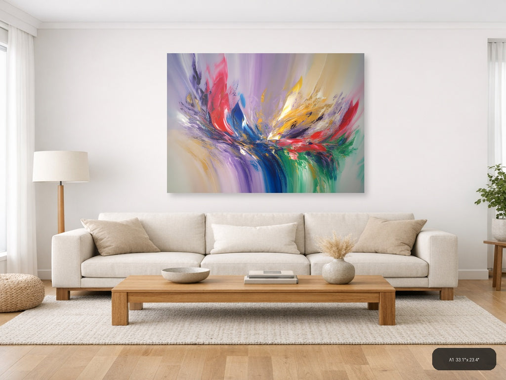 Colorful Abstract Explosion - Modern Purple Blue Red Wall Art — A1 / Living Room