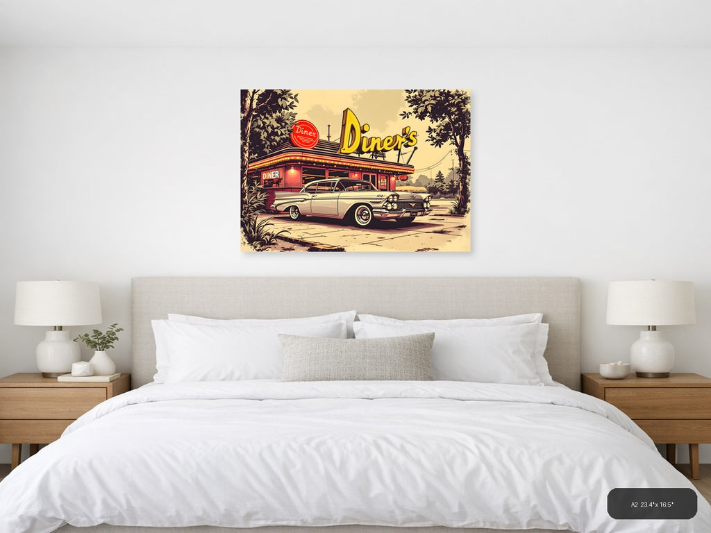 Vintage Diner & Classic Car Retro Wall Art — A2 / Bedroom