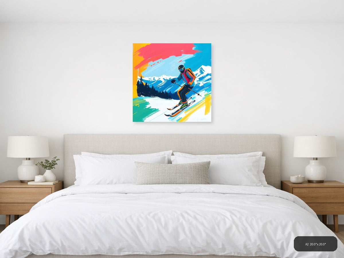 Abstract Skier Mountain Landscape Modern Wall Art — A2 / Bedroom