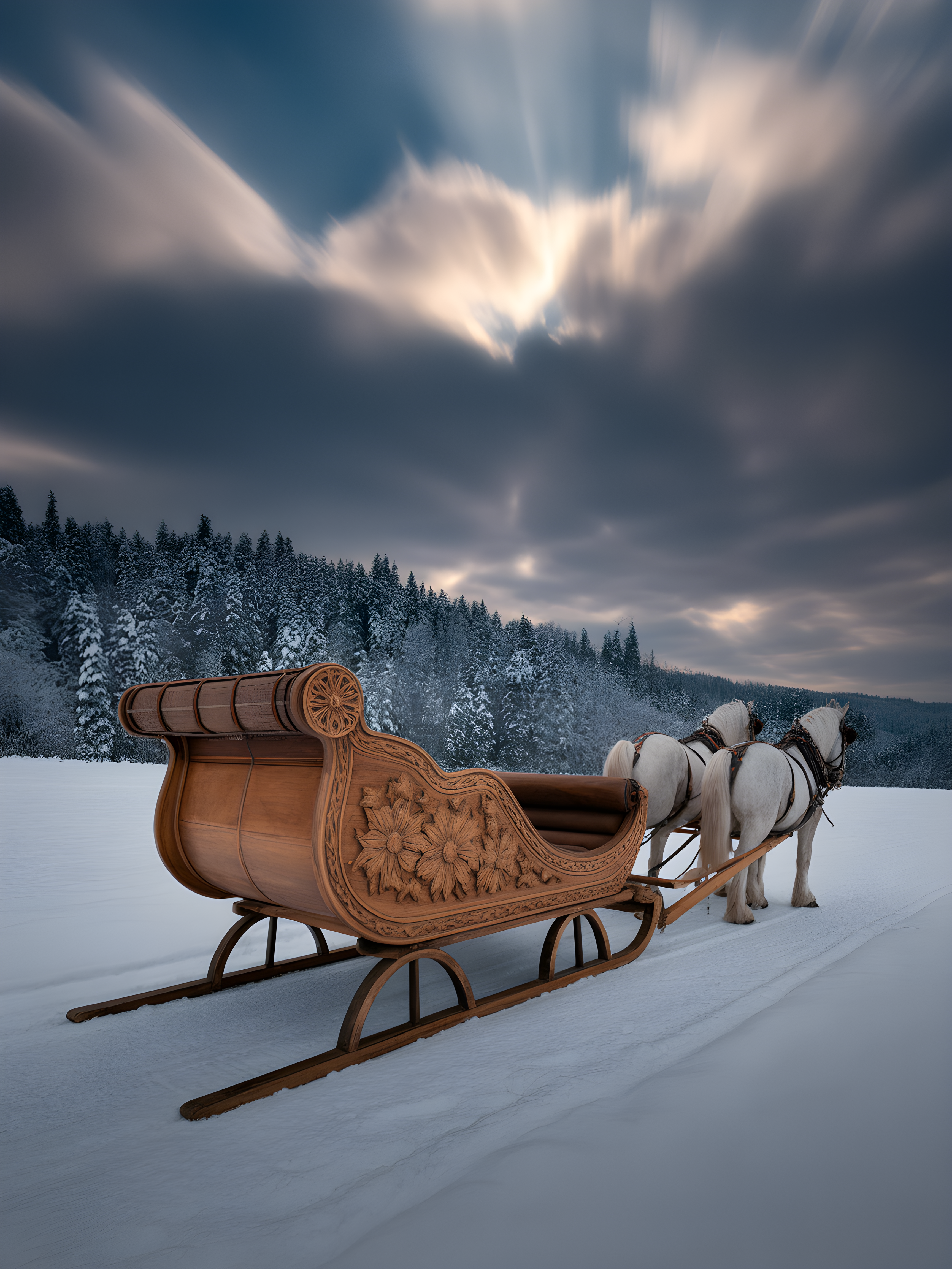 Santa's Sleigh Winter Forest Snow Photography Wall Art