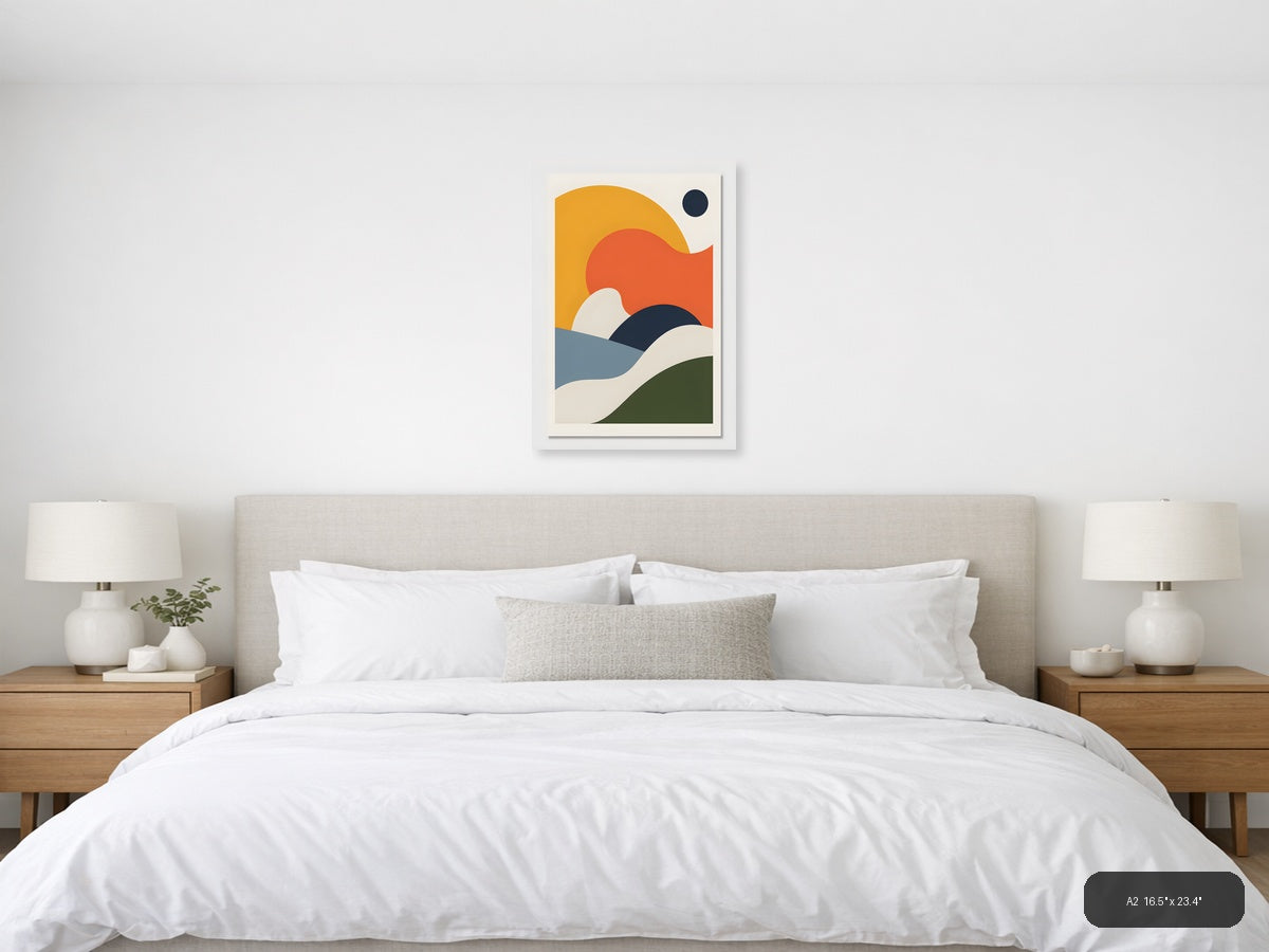 Minimalist Landscape with Sun and Waves Wall Art — A2 / Bedroom