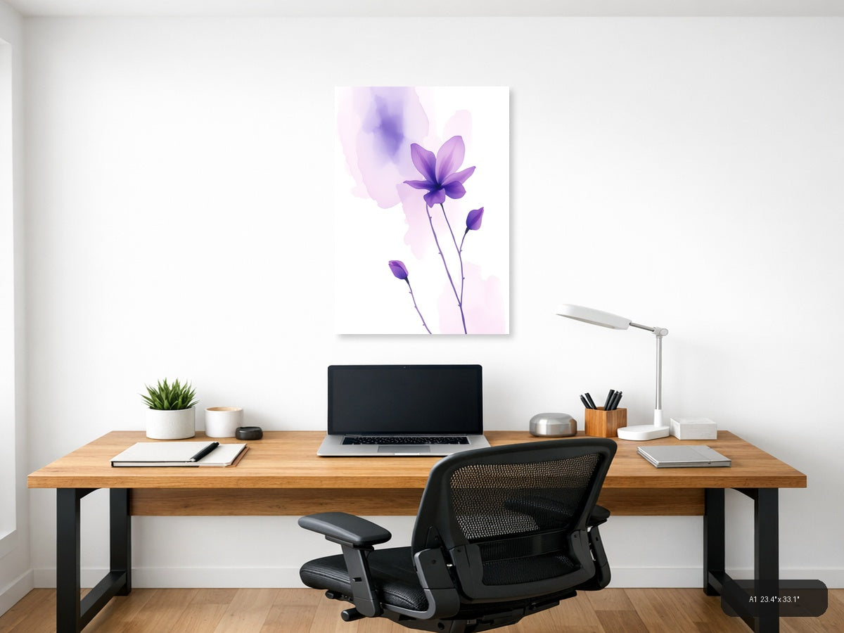 Purple Watercolor Cosmos Flowers Wall Art — A1 / Office