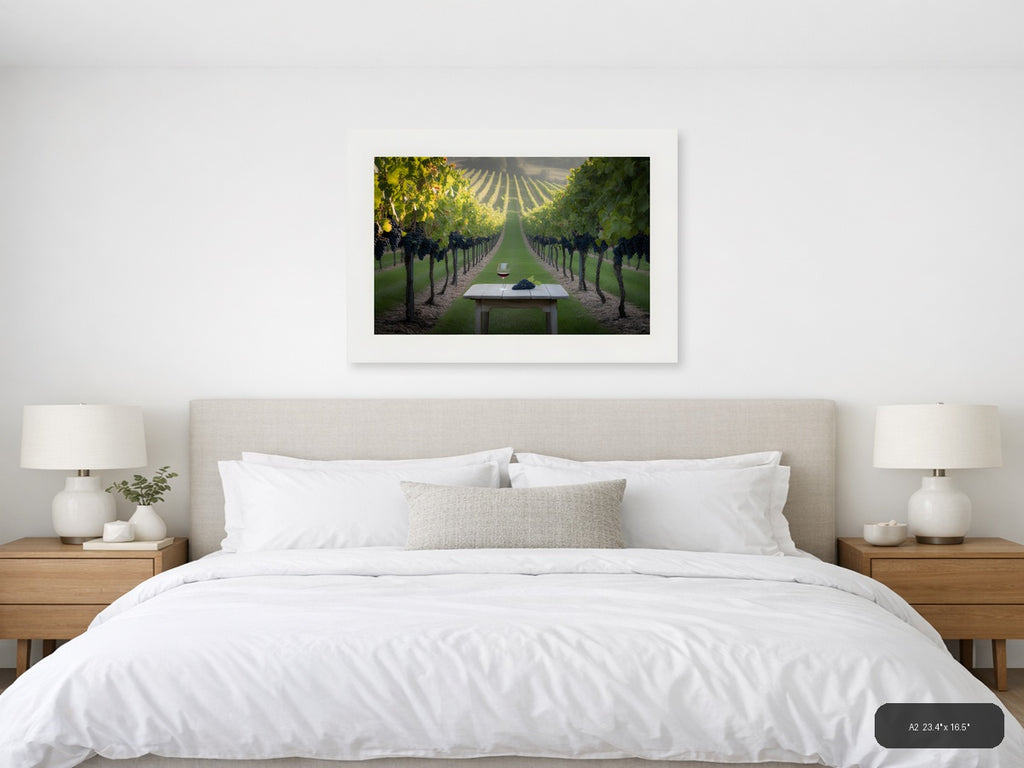 Vineyard Path Wine Glass Minimalist Landscape Wall Art — A2 / Bedroom