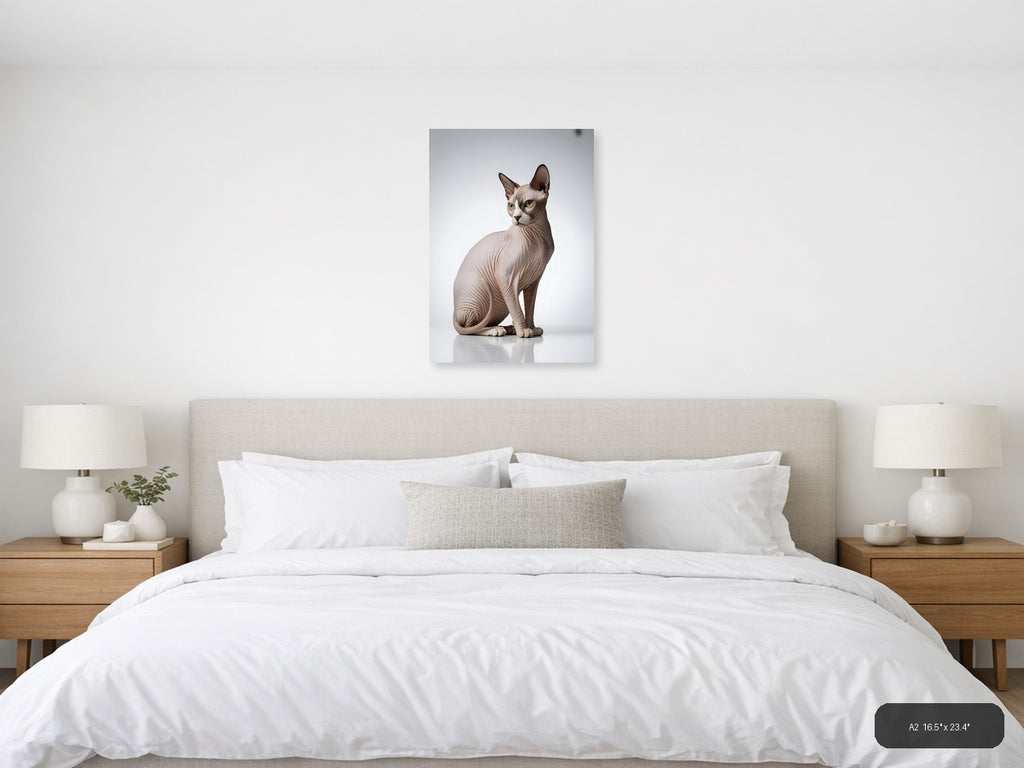 Minimalist Sphynx Cat Portrait Wall Art — A2 / Bedroom