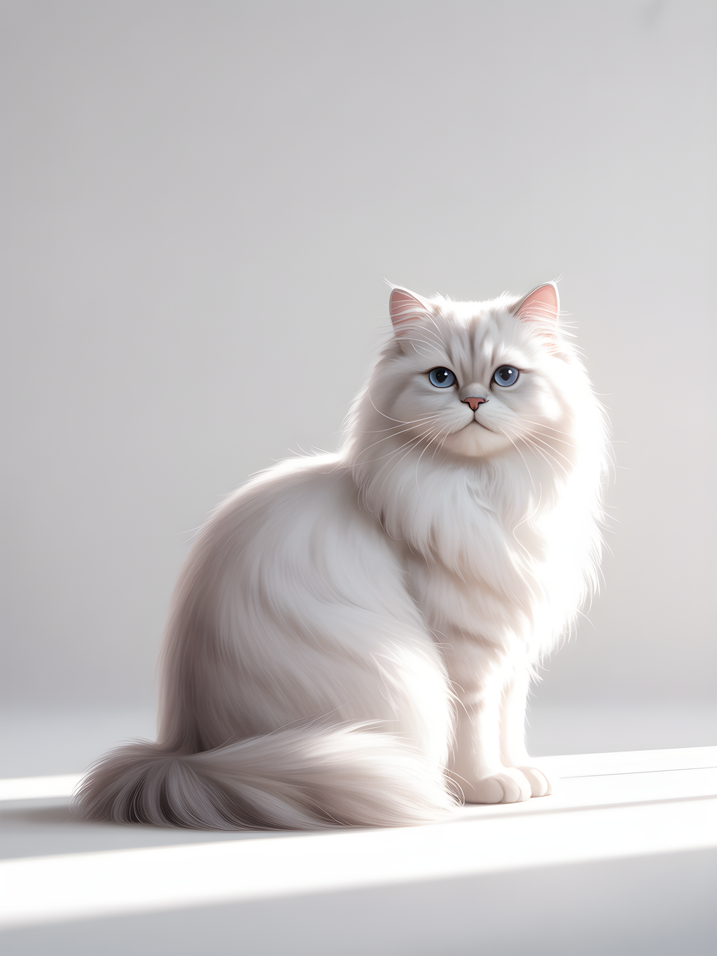 White Fluffy Cat with Blue Eyes Minimalist Wall Art
