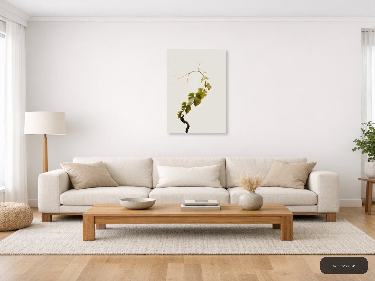 Minimalist Grapevine with Tendrils Portrait Wall Art — A2 / Living Room