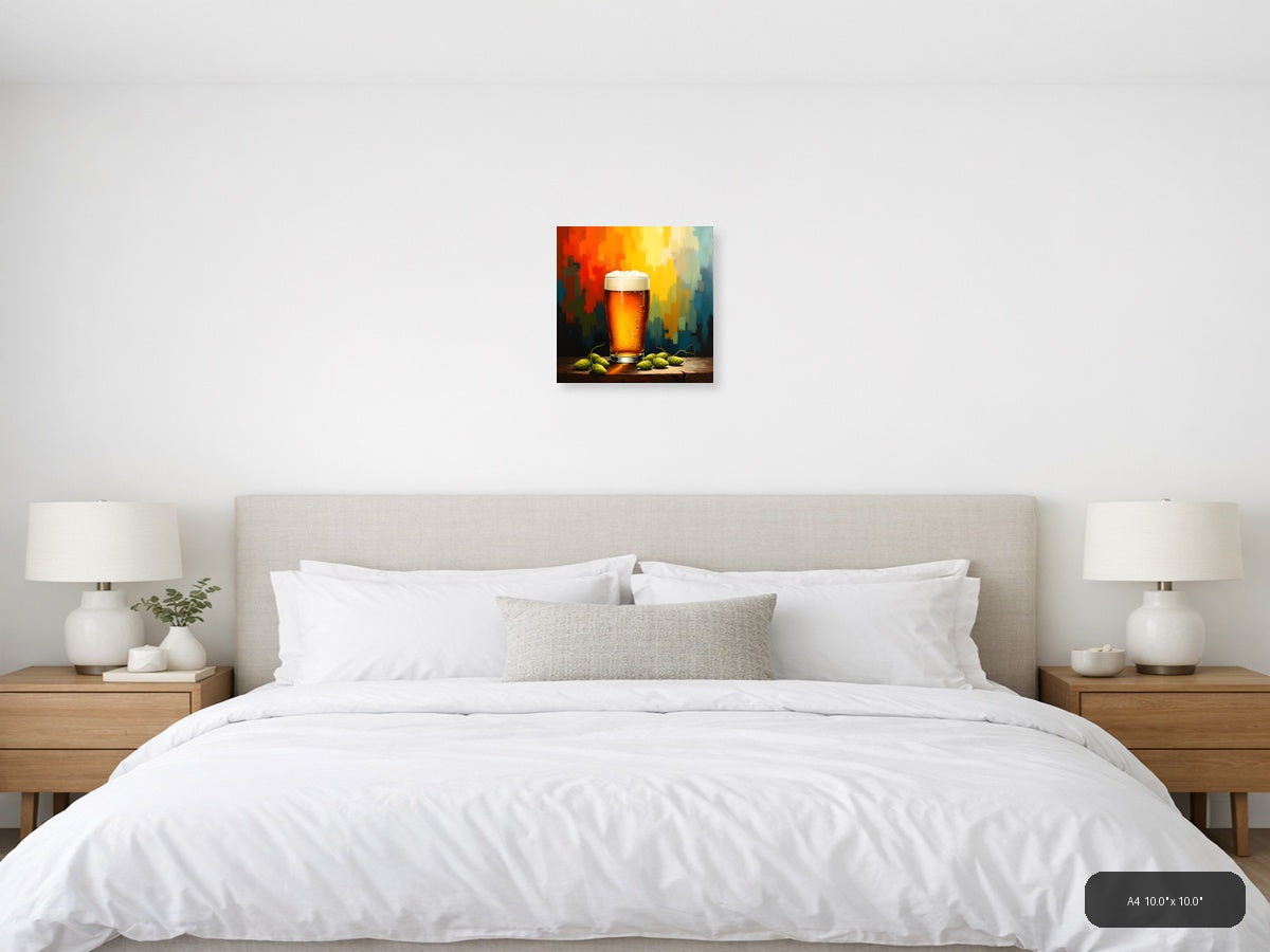 Abstract Beer Glass with Hops Wall Art — A4 / Bedroom