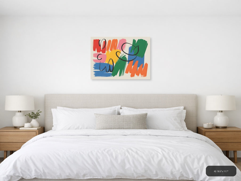 Colorful Abstract Brushstrokes Modern Wall Art — A3 / Bedroom