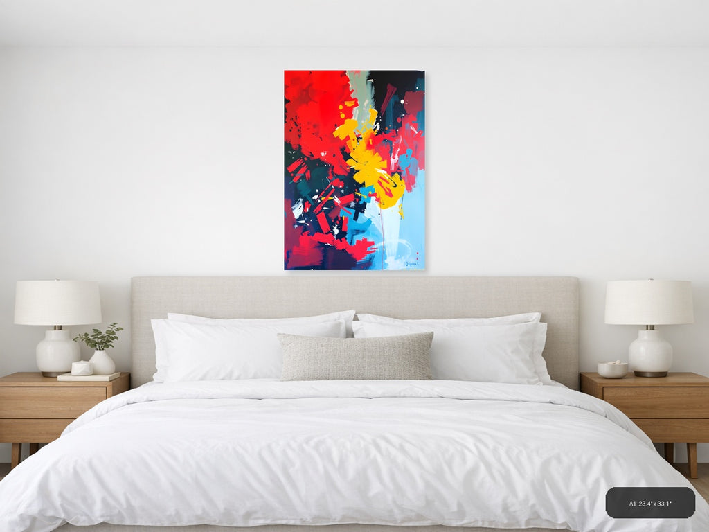 Abstract Colorful Explosion Yellow Red Blue Wall Art — A1 / Bedroom