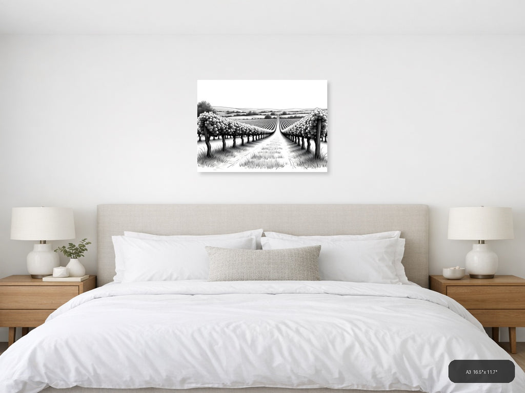 Vineyard Perspective Line Art - Landscape Wall Art — A3 / Bedroom