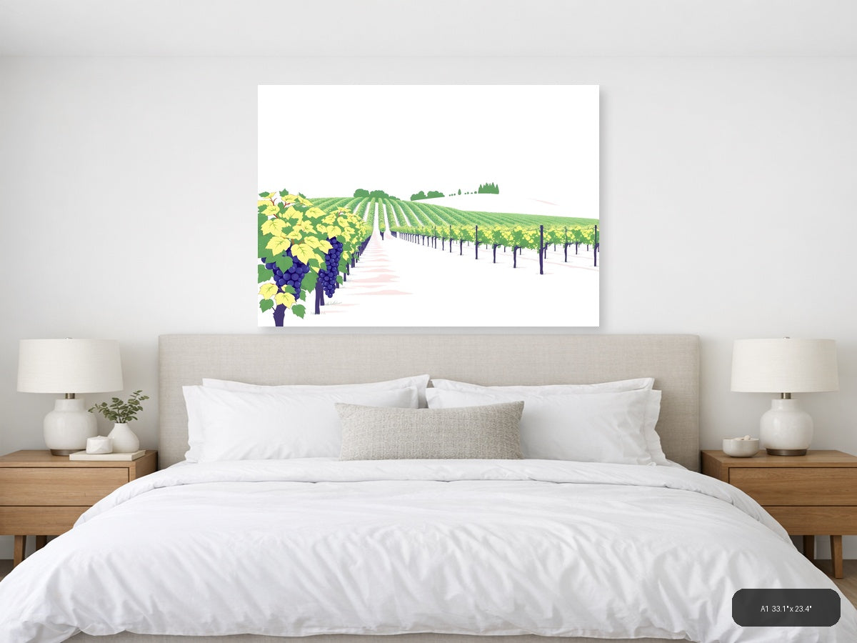 Minimalist Vineyard Landscape with Purple Grapes Wall Art — A1 / Bedroom