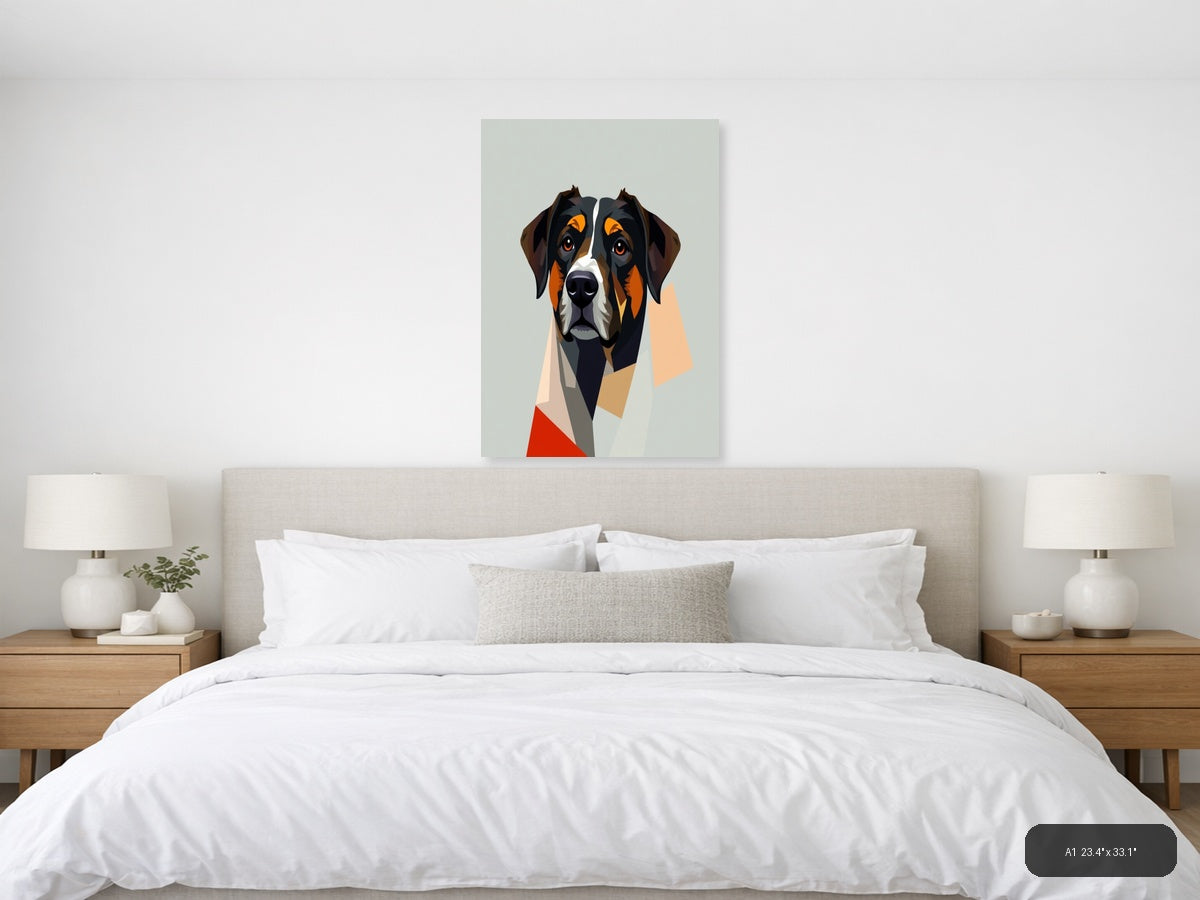 Abstract Tricolor Dog Portrait Modern Wall Art — A1 / Bedroom